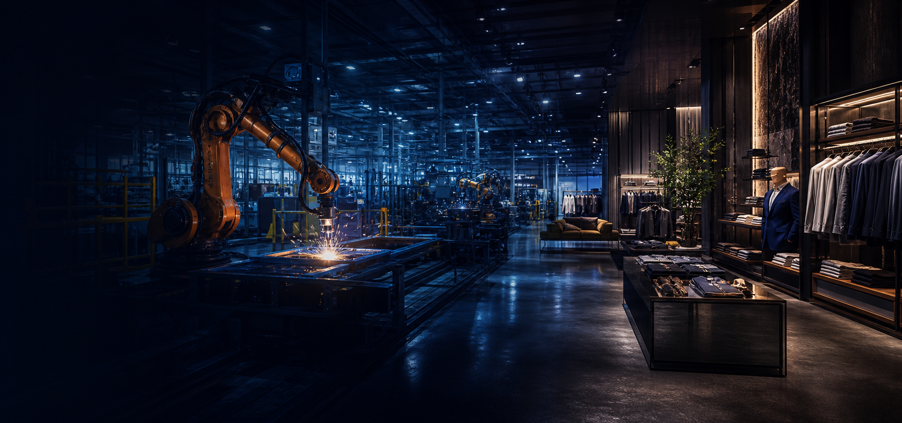 Modern connected manufacturing plant and premium retail store